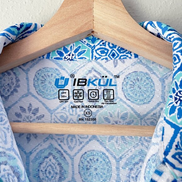 Ibkul Terra Print Sleeveless Ruffle Dress Size XS Seafoam Blue Mandala UPF 50+ - Picture 3 of 12